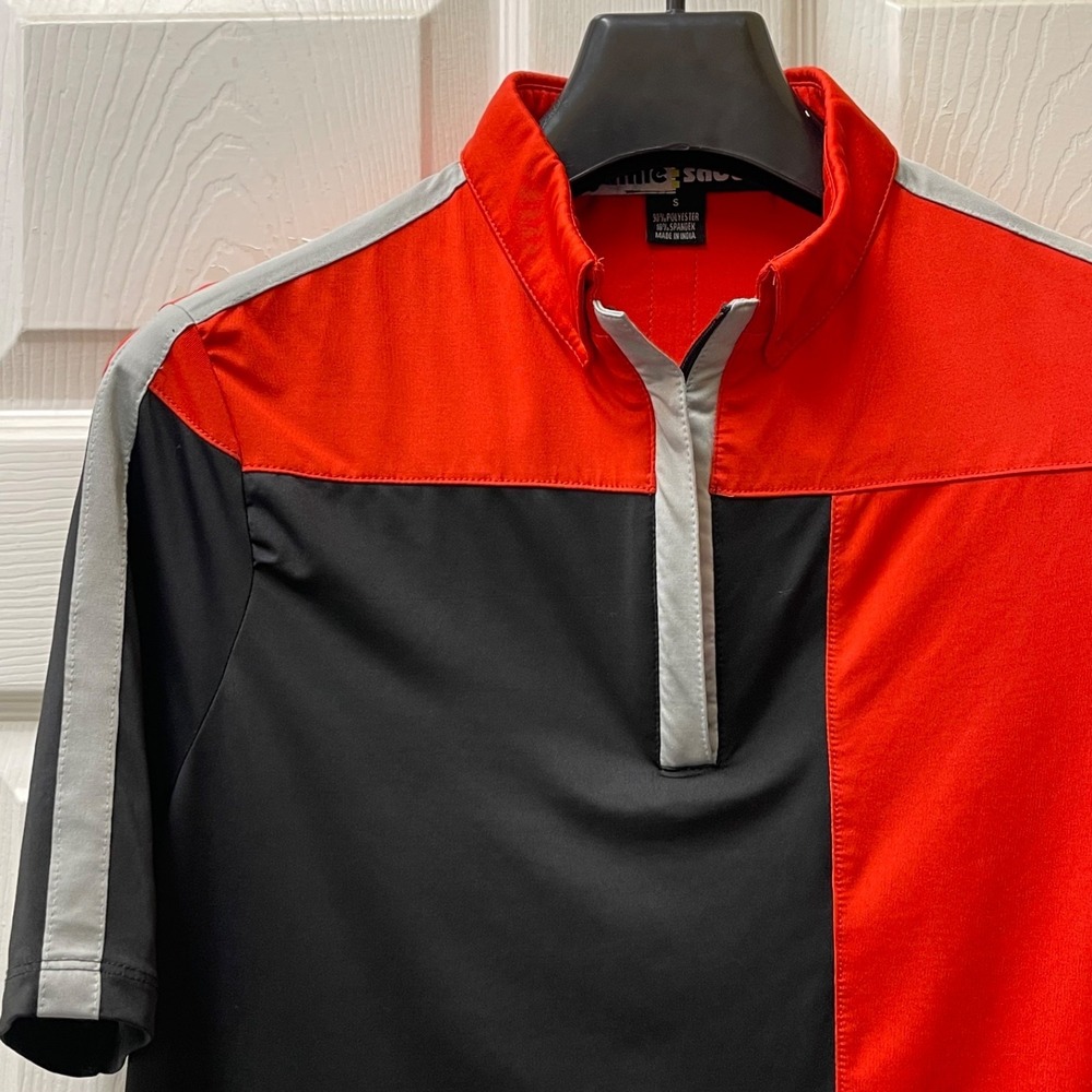 Vintage Jamie Sadock Women's Sz Small Red & Black Cap Sleeve V-Neck Polo Shirt